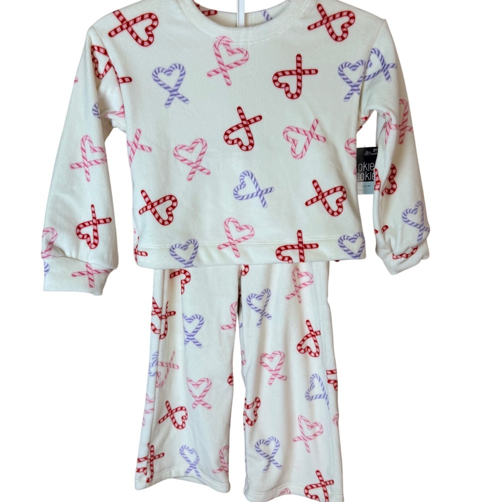 Okie Dokie‎ Kids 2T Set Fleece Candy Cane Heart Print Long Sleeve Pants